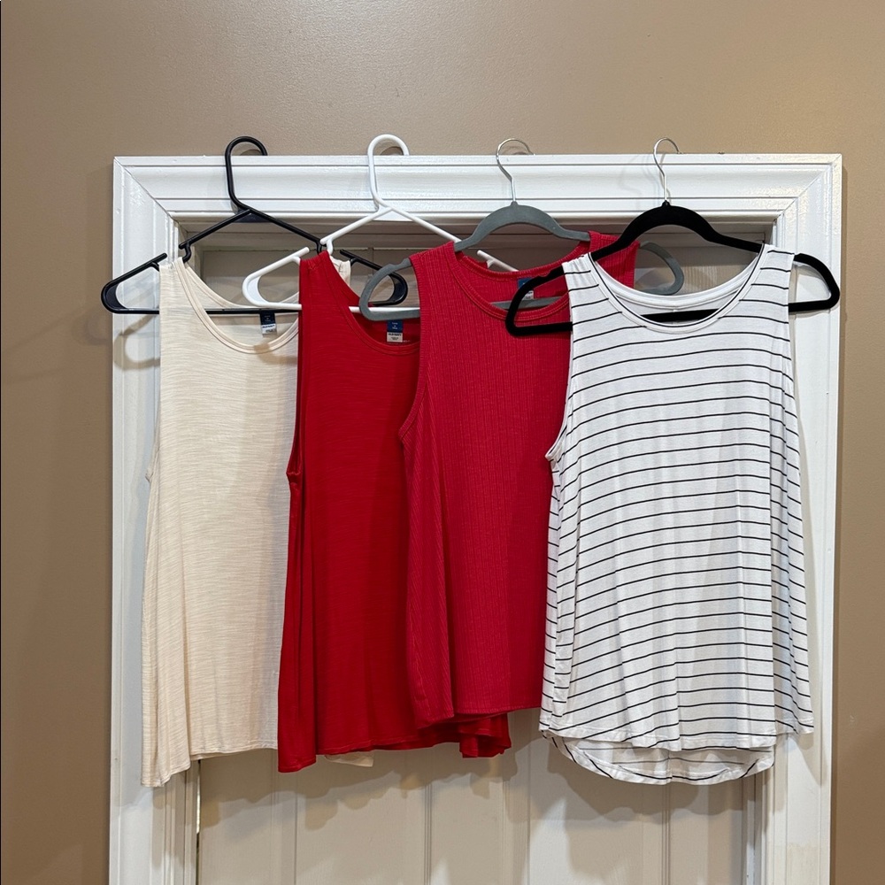 Sleeveless Women's Swingy Tank - Red, Cream, and Striped Bundle. Like new.